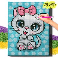HAFT DIAMENTOWY 5D z RAMĄ Kotek z kokardą  Diamond Painting Mozaika Dla Dzieci Zwierzęta Oh Art!