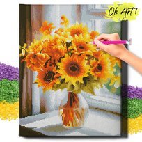 HAFT DIAMENTOWY 5D z RAMĄ Słoneczniki na parapecie Diamond Painting Mozaika 40x50 Kwiaty Oh Art!