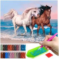 Haft Diamentowy ARTULIO, Obraz DIY 5D, Diamond Painting, Mozaika diamentowa 30x40cm (Para koni biegnących plażą) + zestaw akcesoriów