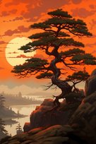 Haft Diamentowy Drzewo Zachodzącego Słońca 45X65 Cm