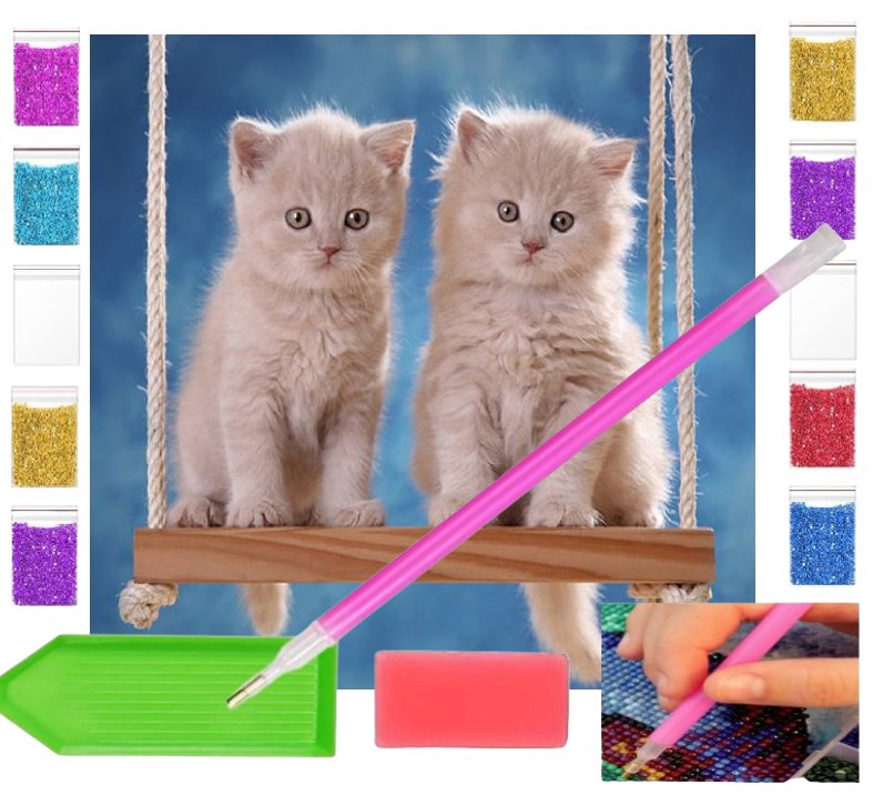 Фото - Творчість і рукоділля Haft diamentowy OBRAZ duży 30x30 KOCIĘTA koty kotki zabawki kreatywne plas 