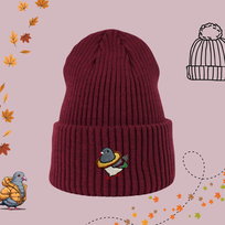 Haftowana czapka beanie - GOŁĄB Z CHLEBEM - bordowa