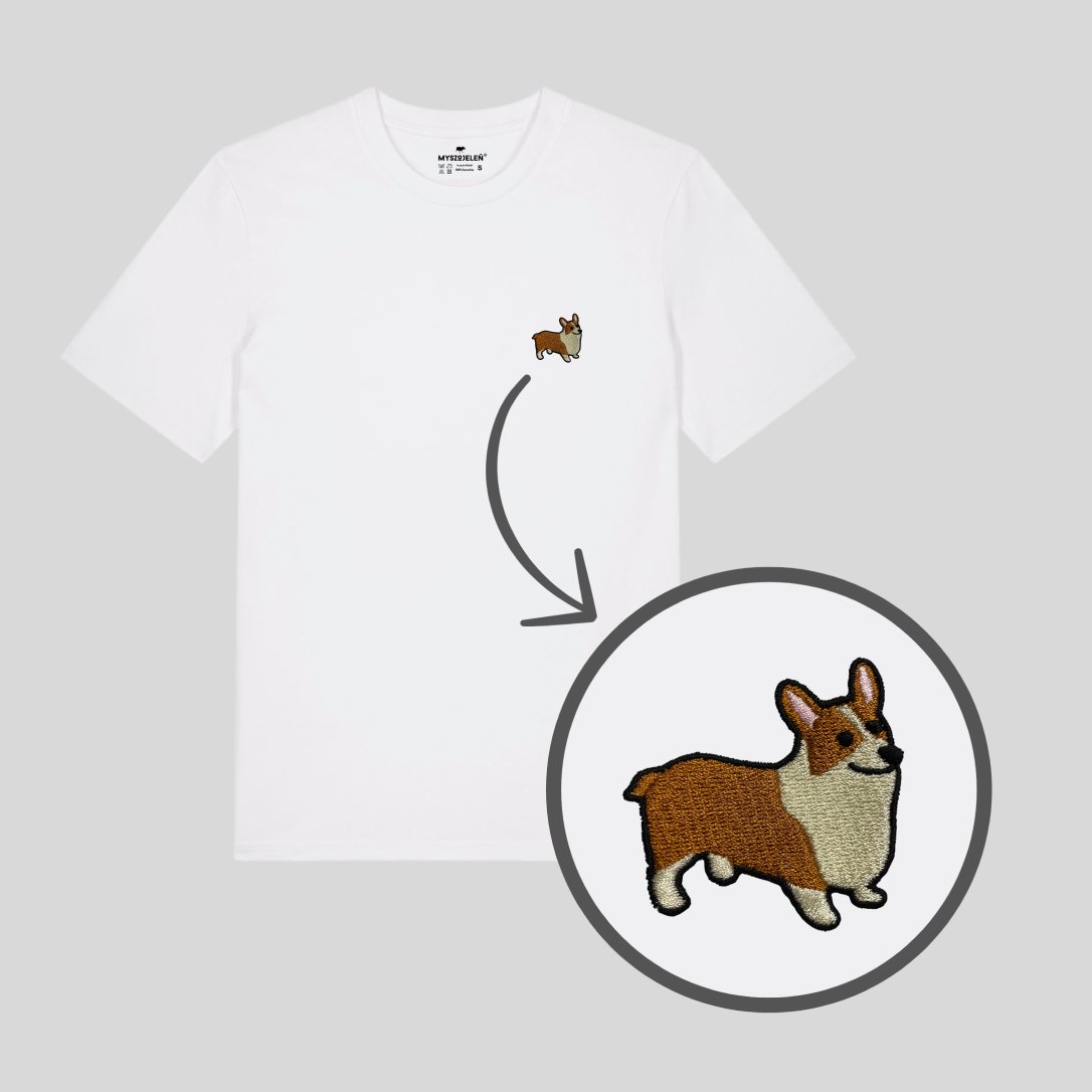 Haftowany T-shirt - CORGI - biały XL - Myszojeleń | Moda Sklep EMPIK.COM
