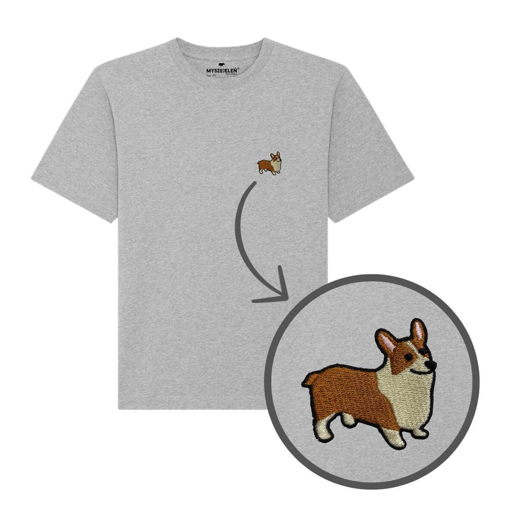 Haftowany T-shirt - CORGI - szary M - Myszojeleń | Moda Sklep EMPIK.COM