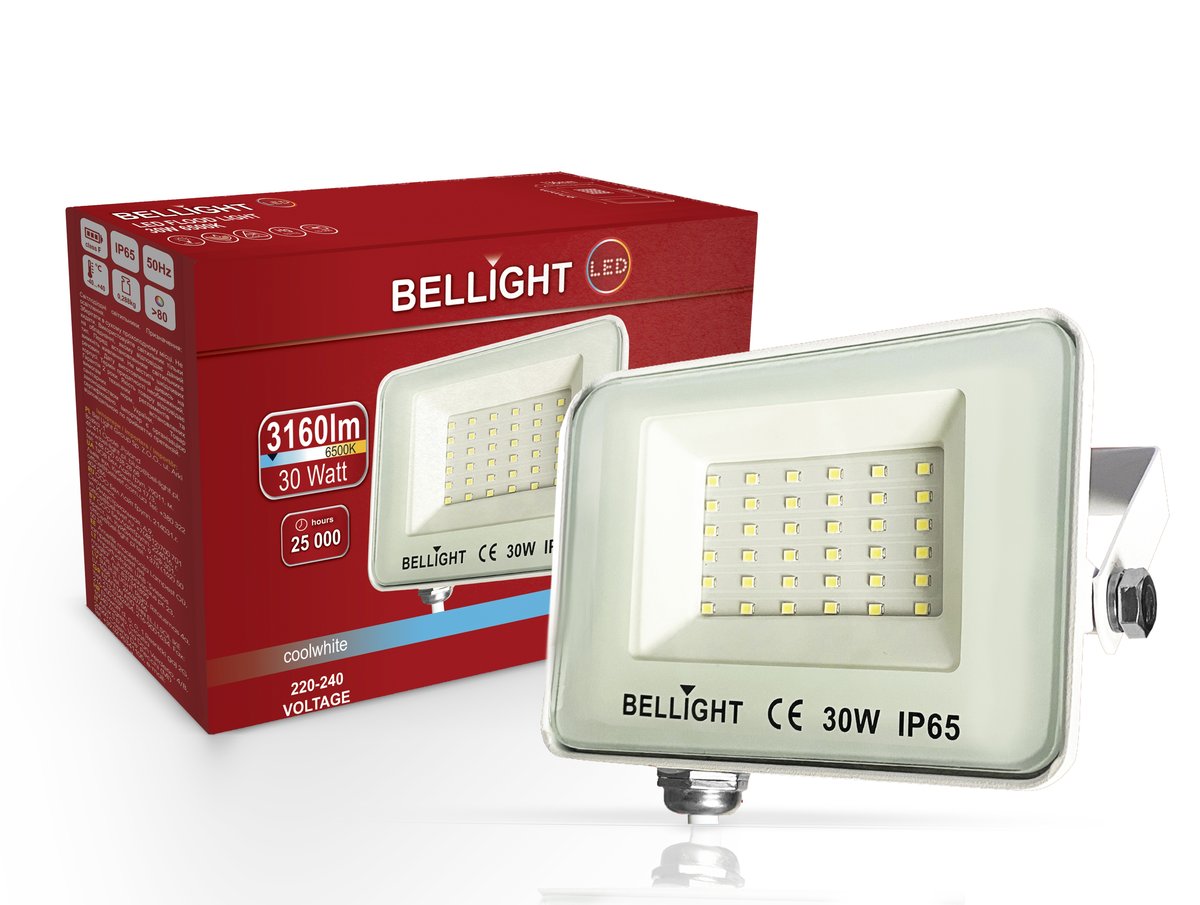 Halogen Lampa Naświetlacz LED 30W 6500K 3160lm Biały Bellight ...