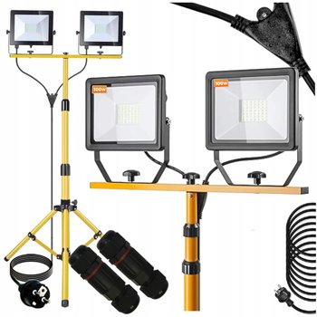 Halogen Naświetlacz LED 2x 100W + Statyw Budowlany z Wtyczką 230V i Kablem - EUECOPLANET