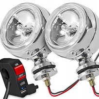 Halogeny Reflektory Motocyklowe Lightbar Chrom H3 Przełącznik USB 5V 2A AGMI