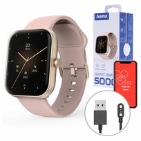 Hama Fit Watch 5000 Smartwatch Zegarek Sportowy Prostokątny Różowe Złoto