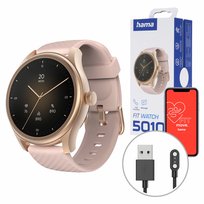 Hama Fit Watch 5010 Smartwatch Zegarek Sportowy Okrągły Różowe Złoto