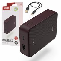 Hama Powerbank 10000 mAh Hama Color USB-C USB-A bordowy wskaźnik LED