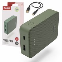 Hama Powerbank 10000 mAh Hama Color USB-C USB-A zielony wskaźnik LED lekki