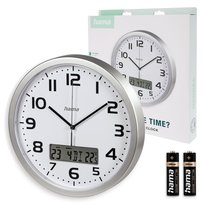 Hama zegar elektroniczny ścienny DCF MOOREA data temperatura srebrny 30 cm