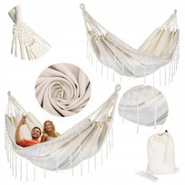 Hamak dwuosobowy ogrodowy turystyczny boho makrama beżowy 200x150