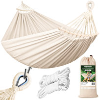 Hamak sznurkowo-drewniany z drążkiem Heckermann 300kg 260x150cm Beżowy