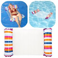 Hamak Wodny Materac do Pływania Dmuchany na Basen Leżak z Siatką w Paski 120x70 cm