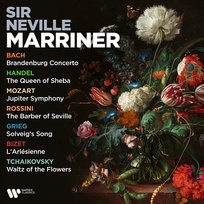 Handel: the Queen of Sheba - Bach: Brandenburg Concerto - Mozart: Jupiter Symphony - Rossini: the Barber of Seville - Grieg: Solveig's Song - Bizet: L'Arlésienne - Tchaikovsky: Waltz of the Flowers Tomaso Albinoni, Edvard Grieg, Gabriel Fauré, Nikolai Rimsky-Korsakov, Sir Edward Elgar, Luigi Boccherini, Antonio Vivaldi, Georg Philipp Teleman, Giuseppe Verdi, Georg Philipp Telemann, Igor Stravinsky, Joseph Haydn, Wolfgang Amadeus Mozart, Franz Lehár, Manuel de Falla, Georges Bizet, Giacomo Puccini, Hector Berlioz, Heitor Villa-Lobos, Pyotr Ilyich Tchaikovsky, George Frideric Handel, Gioachino Rossini, Sir Neville Marriner, Henry Purcell, Gustav Holst, Alexander Borodin, Ludwig van Beethoven, Johann Sebastian Bach, Ralph Vaughan Williams, Antonín Dvořák, Felix Mendelssohn, Dmitri Shostakovich, Benjamin Britten