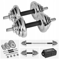 Hantle żeliwne chromowane z gryfem zestaw 20kg Rebel solidne regulowane