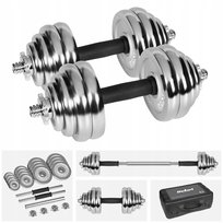 Hantle żeliwne chromowane z gryfem zestaw 30kg Rebel solidne regulowane