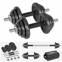 Hantle żeliwne regulowane w walizce z gryfem zestaw 20kg Rebel solidne