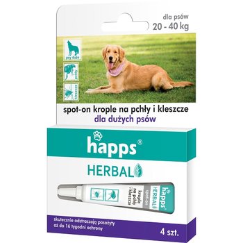 HAPPS Herbal krople na pchły i kleszcze dla dużych psów (20-40kg), 4x4ml - Bros
