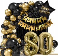 HAPPY 80 BALONY dekoracje na 80 LAT czarne złote