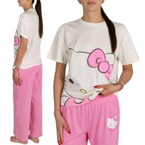 Hello Kitty BAWEŁNIANA piżama damska, DWUCZĘŚCIOWA piżamka z krótkim rękawem, DŁUGIE spodnie, 100% BAWEŁNA XL Hello Kitty