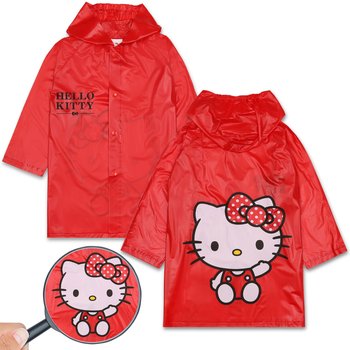 Hello Kitty Czerwony, dziewczęcy płaszcz przeciwdeszczowy z kapturem, pelerynka dla dziewczynki 5-6 lat 110/116 cm - Hello Kitty