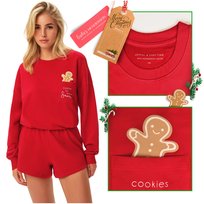 HENDERSON Damski Komplet Świąteczny Bluza Szorty Czerwony Piżama Roz L