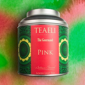 Herbata liściasta zielona w puszce TEAELI Różowa, 75 g - Ambassador