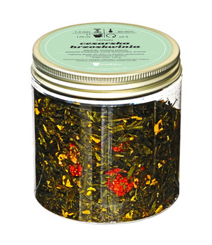 Herbata zielona CESARSKA BRZOSKWINIA najlepsza sypana liściasta 120g plasterki truskawek kwiat słonecznika - Cup&You