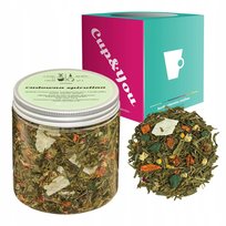 Herbata zielona CUDOWNA SPIRULINA jabłka kandyzowany aloes stokrotki 120g - sypana liściasta herbata PREMIUM na prezent upominek Cup&You