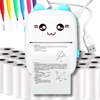 Hikey, Drukuś Drukarka Termiczna Mini Kot II niebieski Do Zdjęć Etykiet 15 Rolek + Markery