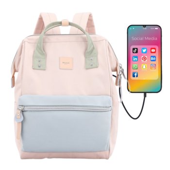 Himawari plecak damski outdoor na laptopa sportowy modny z portem USB do pracy na uczelnię szkoły jasny różowy - Himawari