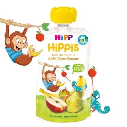 Фото - Дитяче харчування Hipp , HiPPiS Bio, mus z jabłek gruszek i bananów, 100 g 