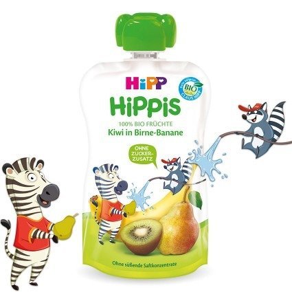Фото - Дитяче харчування Hipp , HiPPiS Bio, mus z kiwi gruszek i bananów, 100 g 
