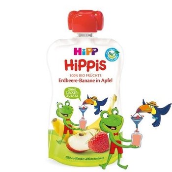 HiPP, HiPPiS Bio, mus z truskawek jabłek i bananów, 100 g - Hipp