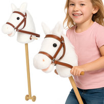 HOBBY HORSE DUŻY KOŃ NA KIJU NA PATYKU GŁOWA KONIA KONIK PLUSZOWY NA BATERIE BIAŁY