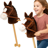 HOBBY HORSE DUŻY KOŃ NA KIJU NA PATYKU KONIK GŁOWA KONIA PLUSZOWY NA BATERIE BRĄZ