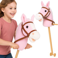 HOBBY HORSE DUŻY KOŃ NA KIJU NA PATYKU KONIK GŁOWA KONIA PLUSZOWY NA BATERIE RÓŻ
