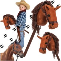 hobby horse głowa konia na kiju dźwięk pluszowy brązowy miękki grzywa galop