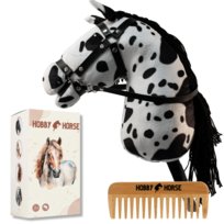 HOBBY HORSE KOŃ NA KIJU KONIK GŁOWA KONIA BIAŁO-CZARNY + GRZEBIEŃ + PUDEŁKO [M-HORSE11-P]