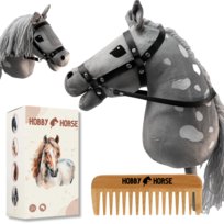 HOBBY HORSE KOŃ NA KIJU KONIK GŁOWA KONIA SZARY Z BIAŁYM + GRZEBIEŃ + PUDEŁKO [M-HORSE7-P]