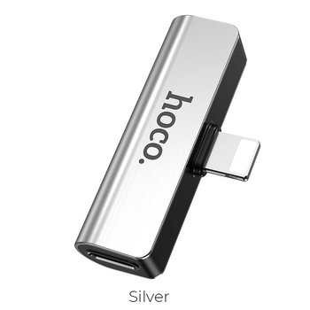 HOCO adapter audio 2w1 do Iphone Lightning 8-pin - Jack 3mm+Lightning 8-pin LS25 srebrny - HOCO
