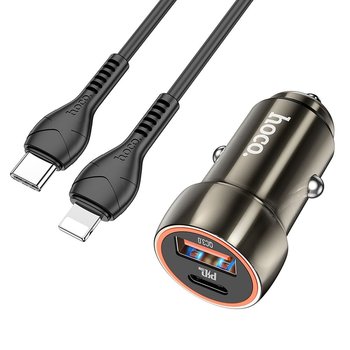 HOCO ładowarka samochodowa Typ C + USB QC 3.0 Power Delivery 20W z kablem do iPhone Lightning 8-pin Z46A szary - Hoco