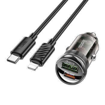 HOCO ładowarka samochodowa USB QC 3.0 + Typ C + kabel Typ C do Apple Lightning 8-pin PD 30W Z53A czarna - Hoco