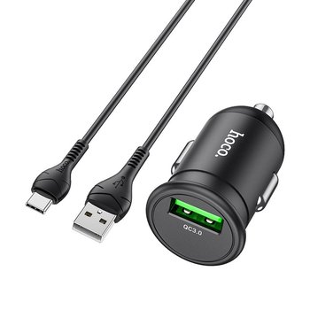 HOCO ładowarka samochodowa USB QC3.0 18W Mighty + kabel Typ C Z43 czarna - Inny producent