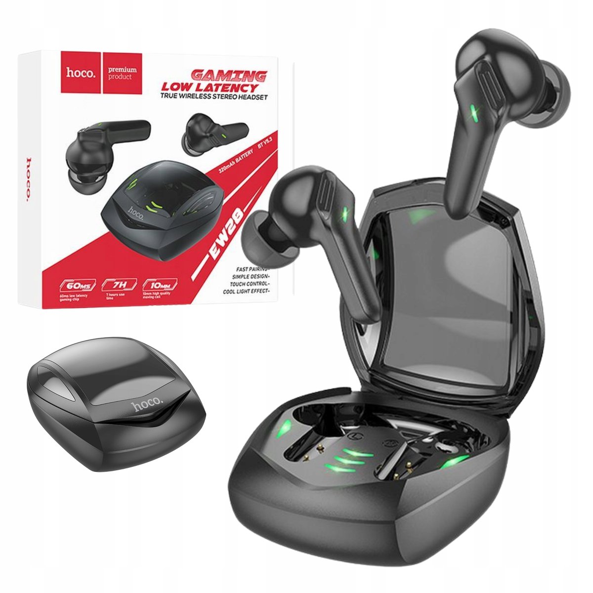 HOCO Hoco Słuchawki Bezprzewodowe Bluetooth Tws Stereo Tryb Gaming + Mikrofon