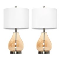 HOMCOM 2-set tafellampen tafelverlichting E27-fitting bedlamp 40 W glas linnen staal amber Ø 30 x 56 H cm