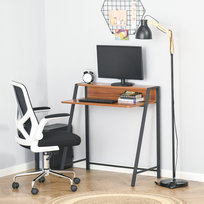 HOMCOM biurko, stół komputerowy z półką i zarządzaniem kablami, nowoczesne biurko z metalową ramą do gabinetu, sypialni, home office, 84 x 45 x 85 cm, orzech + czarny
