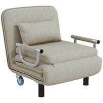 HOMCOM Fotel 3 w 1 z funkcją spania, sofa rozkładana, fotel z 3-stopniową regulacją oparcia, kółka, stalowa rama, obciążenie do 120kg, do salonu, Szary
